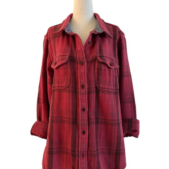Outerknown Women's Blanket Shirt I Dusty Red Cusco Plaid I M/L - Picture 1 of 7